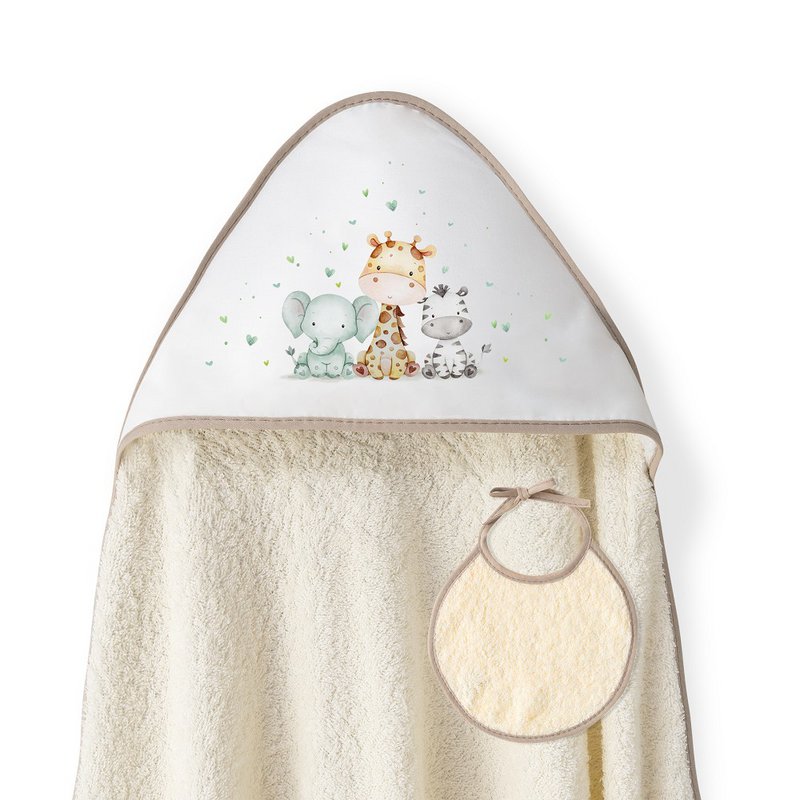 SERVIETTE DE BAIN - 100 X 100 - COTON 400 GSM - MOD. GIRAFE ÉLÉPHANT BEIGE