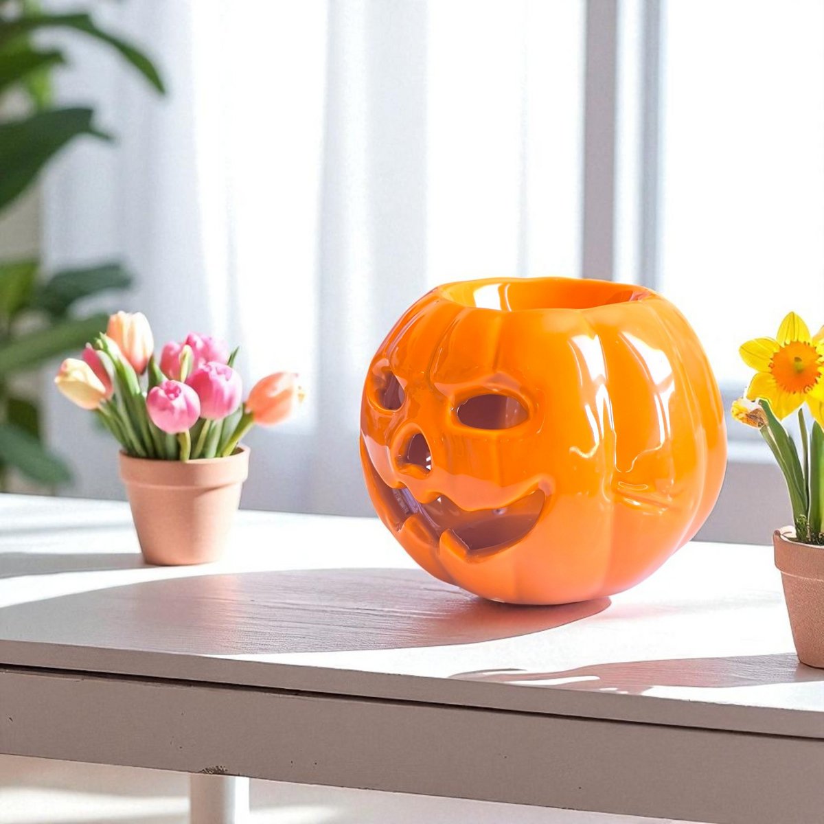 Bruciatore di incenso di zucca in ceramica – Diffusore di oli essenziali, cere e profumi – 12 cm – Lavorazione artigianale – Ambiente Zen