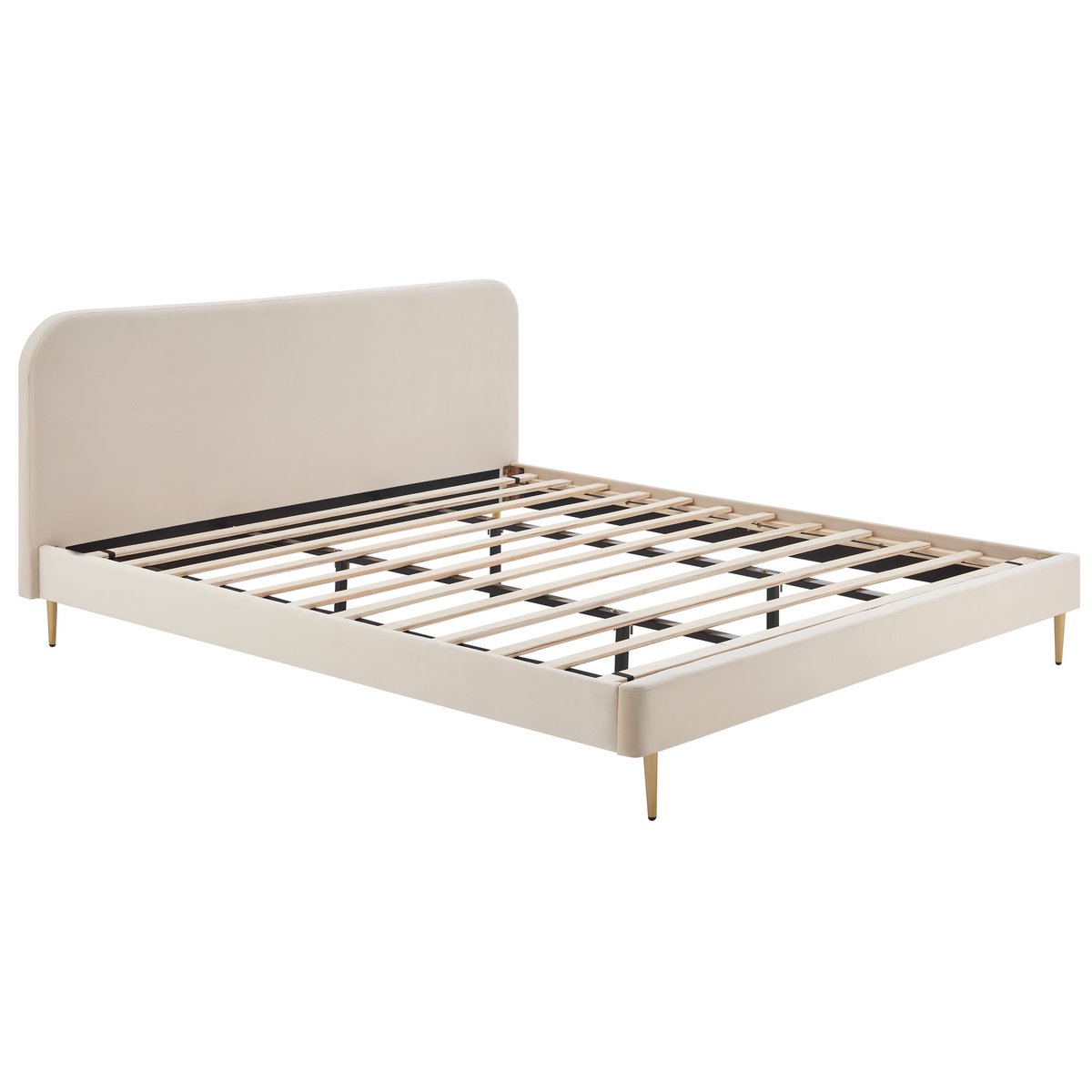Upholstered bed with beige velvet cover 180x200 cm