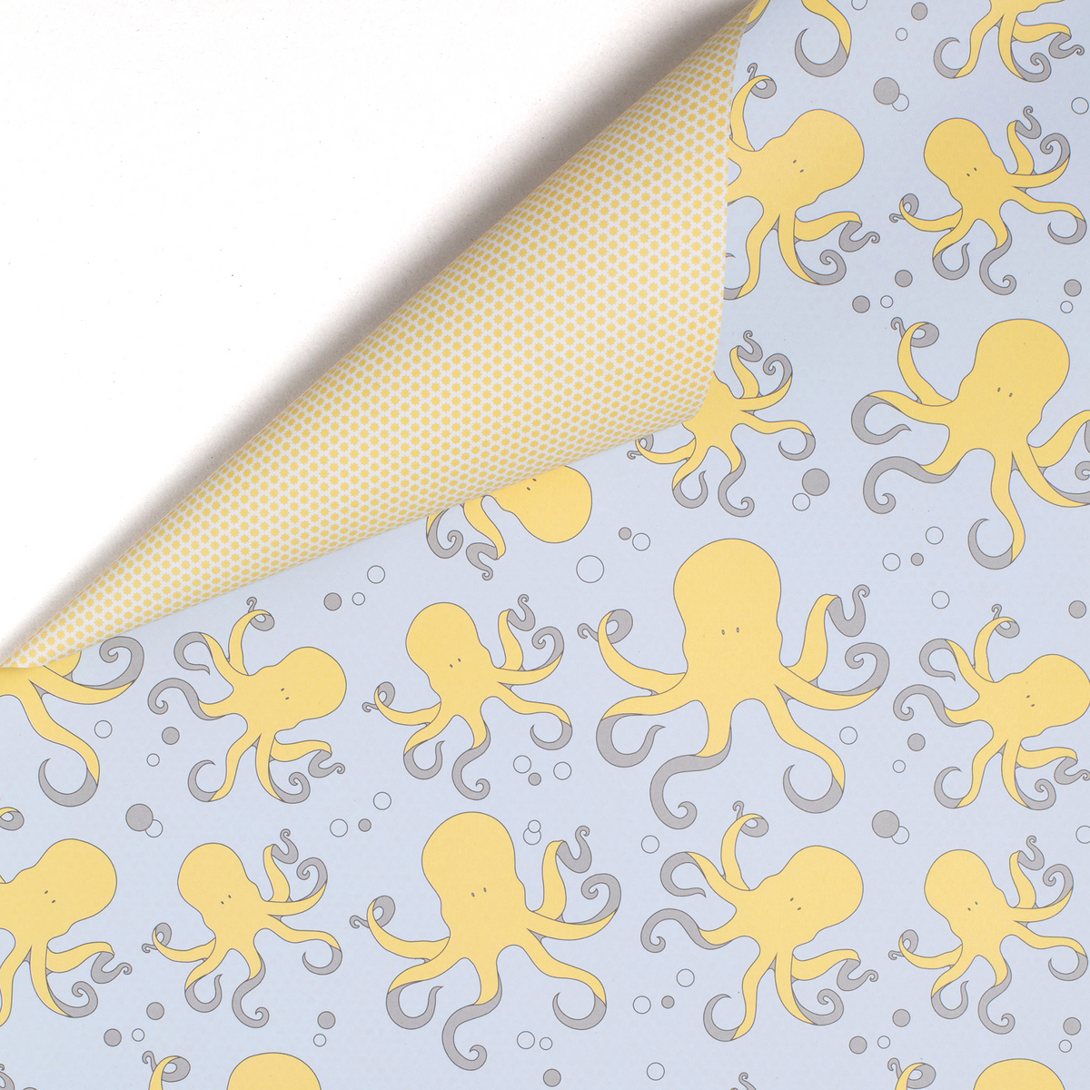Papier d'emballage bleu clair et jaune avec pieuvre, papier d'emballage pour enfants avec motif de poulpe pour l'anniversaire des enfants, pour les cadeaux pour la naissance ou le baptême -
