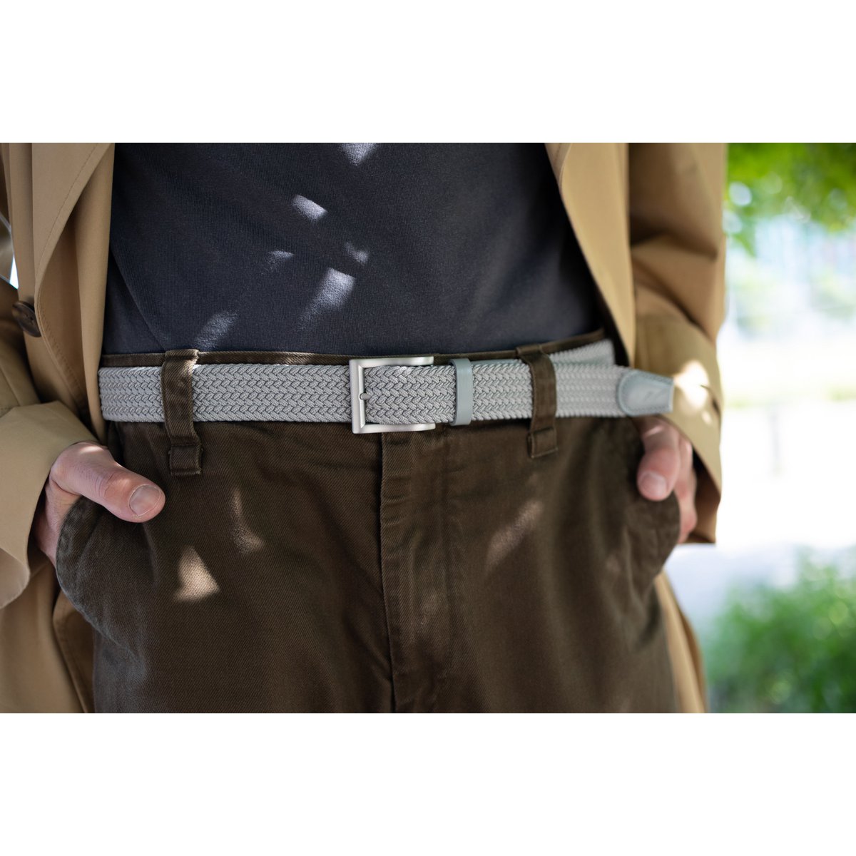 Recycled Elastic Woven Belt Plain Grey