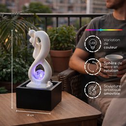 Fontaine d'Intérieur - Amor Noir et Blanc - Moderne avec Lumière LED Coloré - Sculpture Amoureux Amovible – Décoration d’intérieur Contemporaine – Boule en Rotation
