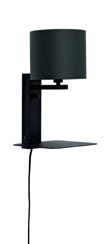 Wandlamp Florence plank+usb+kap 1815 zwart