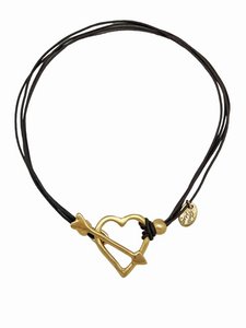 Brauner Kordel-Halsband mit Herz- und Pfeilverschluss aus goldfarbenem Zamak