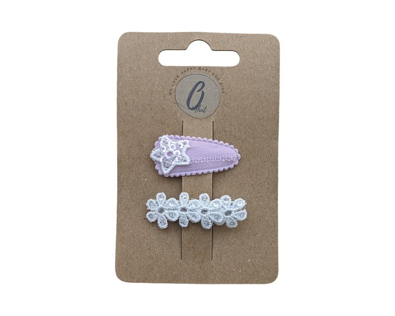 Clips de cheveux pour bébé étoiles roses / fleur blanche (2 pcs par carte) OK3774