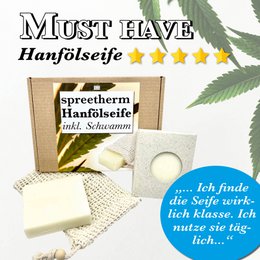 Spreetherm hampoliesæbe, inkl. svamp som gavesæt, uden kunstige tilsætningsstoffer, perfekt til at sige tak
