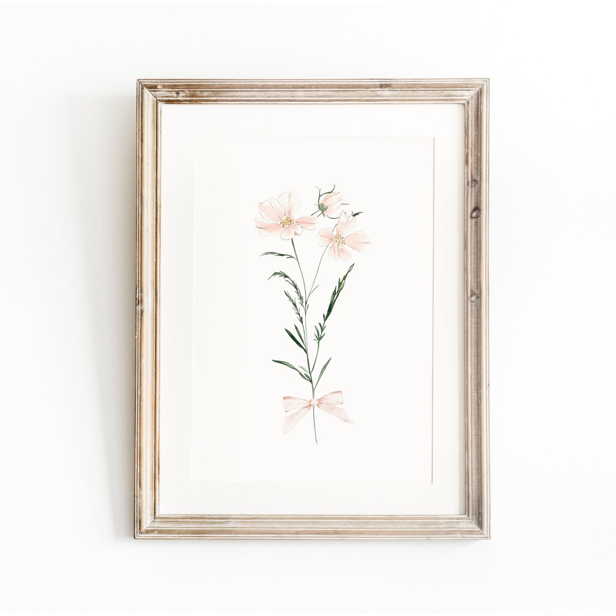 Blush spring flowers with bow, pink wildflowers poster, wildflowers bouquet print, floral nursery print, botanical poster, flower poster, floral nursery print, wildflowers poster, floral nursery poster, peach flowers