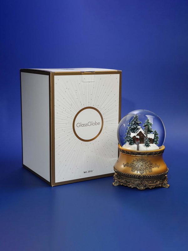 Bola de nieve musical navideña “La casita en el bosque”, de cristal, con luces y tormenta de nieve automática