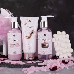Badesæt PURE LUXURY i keramisk sko i hvid/pink
