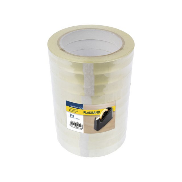 Cinta adhesiva Raadhuis 15 mm x 66 m PP transparente retráctil de 10 rollos de bajo ruido