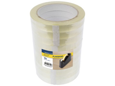 Klebeband Raadhuis 15 mm x 66 m, PP, transparent, schrumpft auf 10 Rollen, geräuscharm