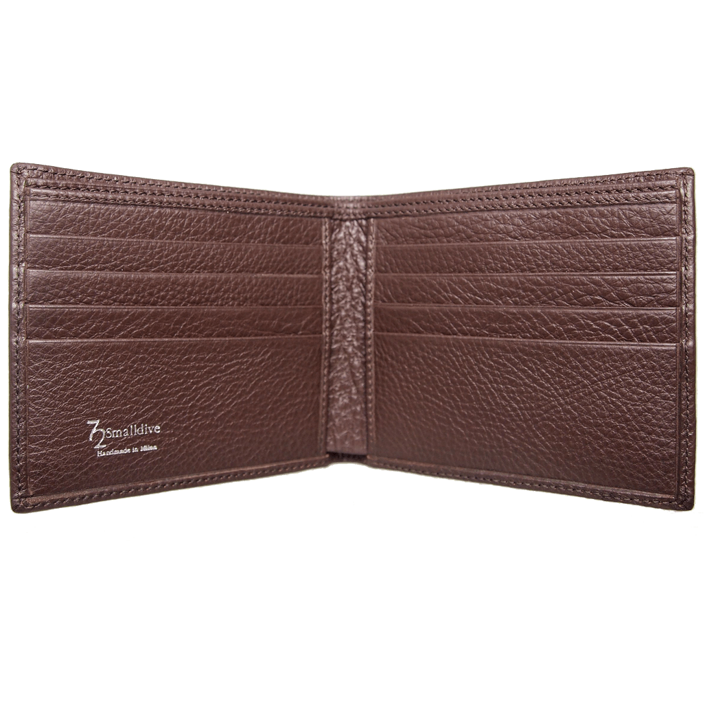 Cartera pequeña de piel granulada para 8 tarjetas de crédito Marrón