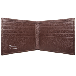 Cartera pequeña de piel granulada para 8 tarjetas de crédito Marrón
