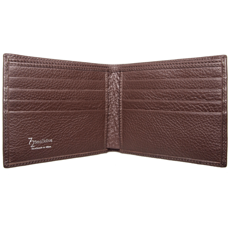 Cartera pequeña de piel granulada para 8 tarjetas de crédito Marrón
