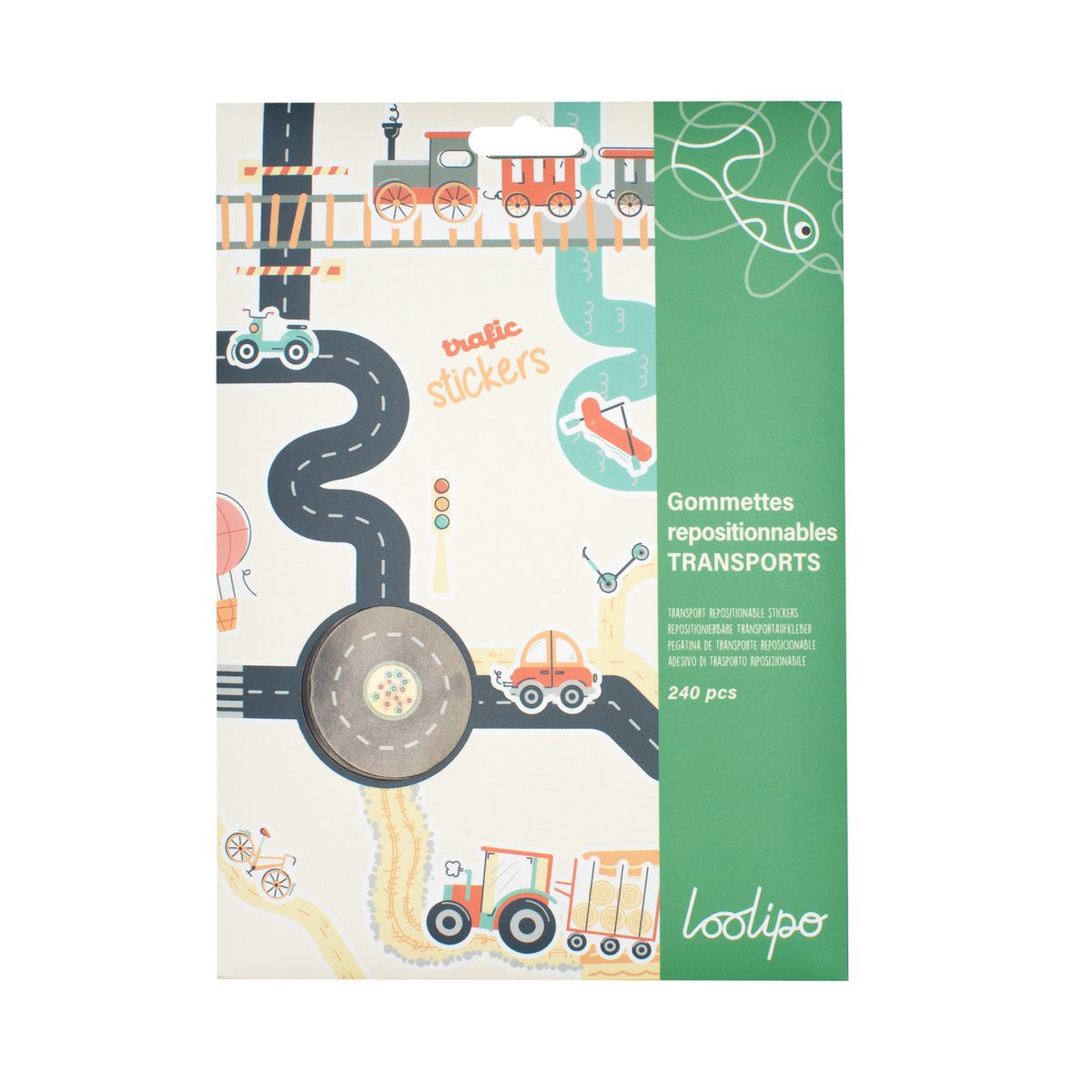 REPOSITIONABLE PAPER STICKERS - TRANSPORTS - 2 - 7 cm - 240 pcs - Assorted colors
