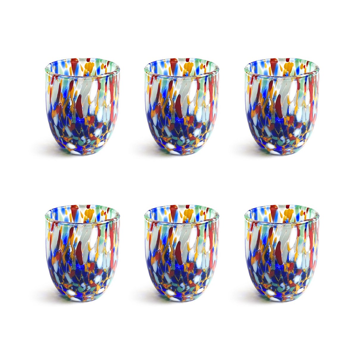 Skud glasglas i hånden blæste og håndlavet glas med Murrine di Murano, "I Colori di Murano" linje 50 ml. Lavet i Italien