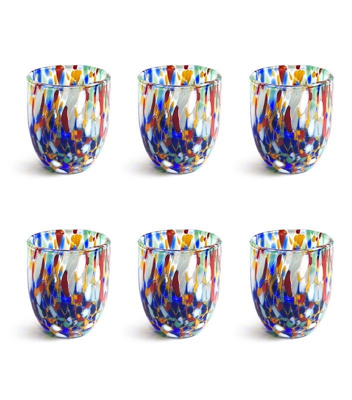 Shot glass glasses in hand blowed and handmade glass with Murrine di Murano, "I Colori di Murano" line 50 ml. Made in Italy