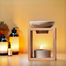 Parfumebrænder Naturea-serien - Yona - i bambus og keramik - Sund diffusionsduftende voks, fondanter - gaveidé
