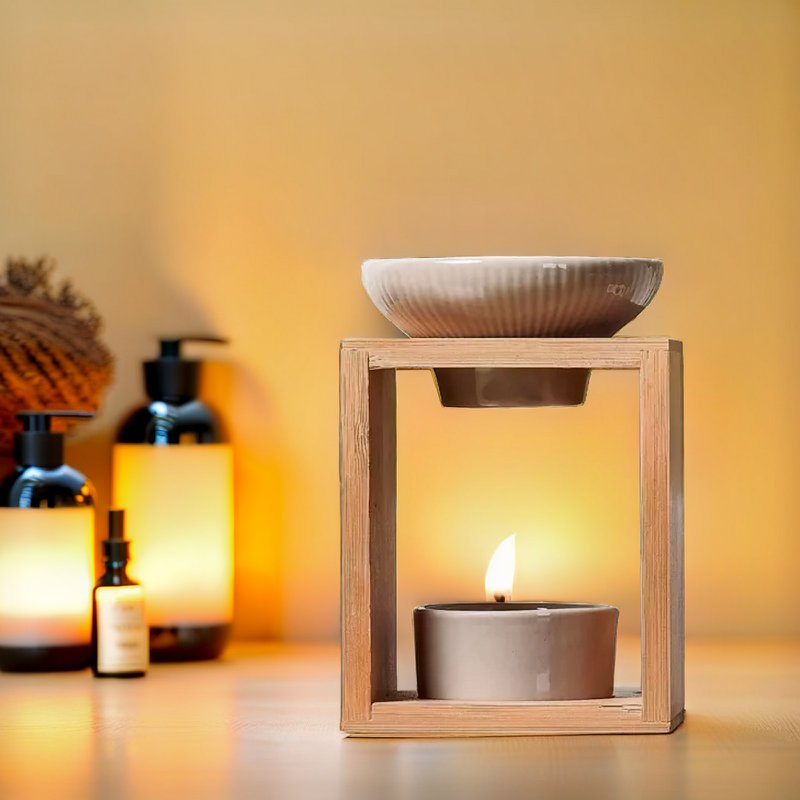 Parfumebrænder Naturea-serien - Yona - i bambus og keramik - Sund diffusionsduftende voks, fondanter - gaveidé