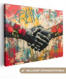 Canvas schilderij - Wanddecoratie Graffiti - Rozen - Handen - Street art - Muurdecoratie woonkamer - Slaapkamer decoratie - Kamer accessoires - Schilderijen op canvas