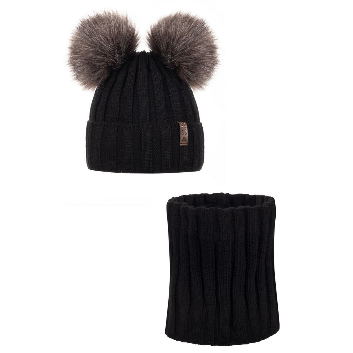 Dubbellaagse muts en snood met POM POM! 10% wol! Gemaakt in Polen