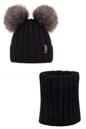 Dubbellaagse muts en snood met POM POM! 10% wol! Gemaakt in Polen