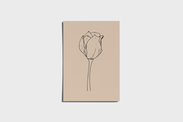 Minimal tulip poster in matte or glossy finish, available in sizes A6, A5, A4, and A3 with square or round edges.