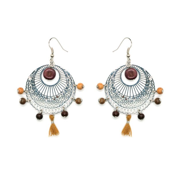 Pendientes esfera madera y filigrana