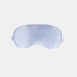 Blue silk sleep mask, soft padded eye cover, adjustable straps, comfortable night rest accessory