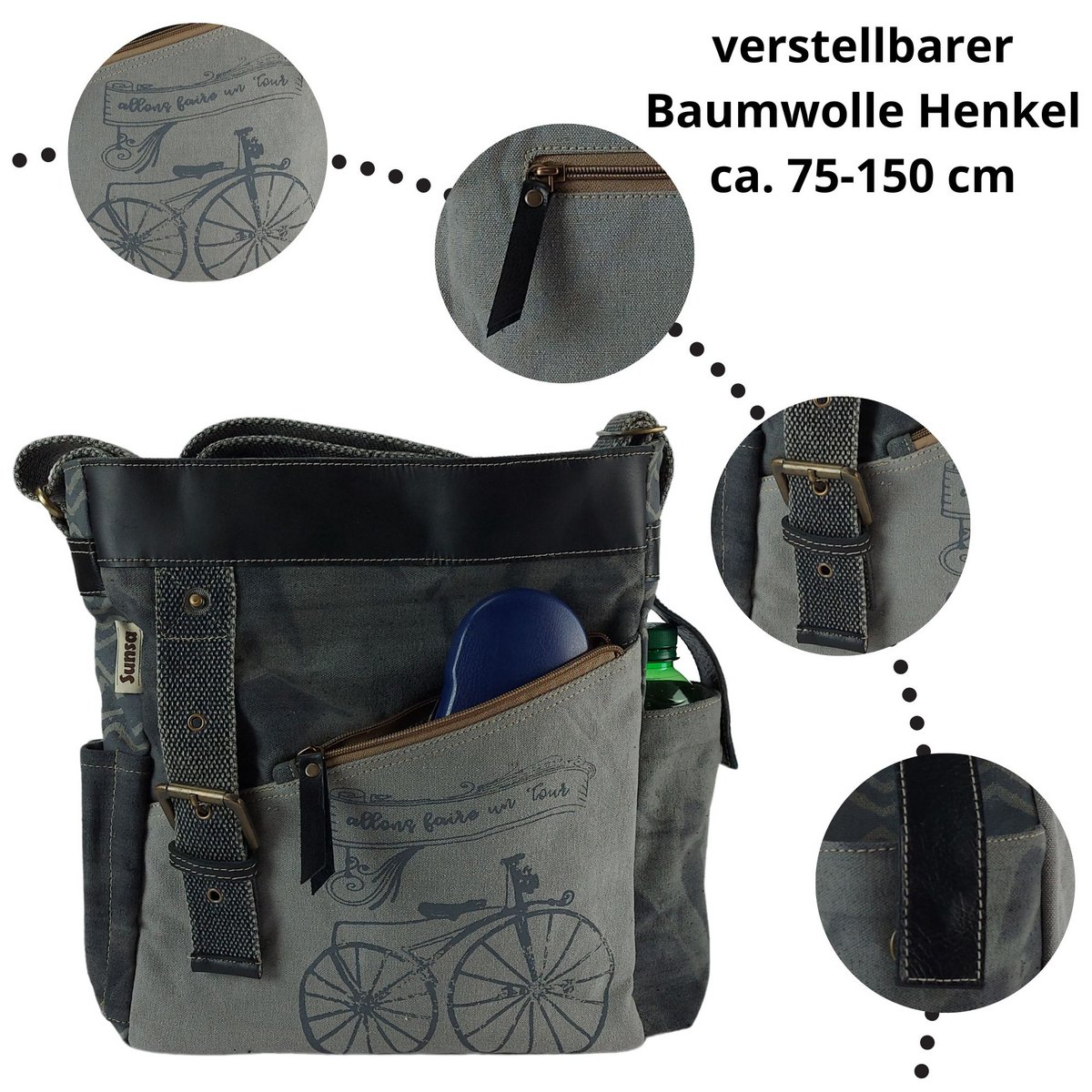 Sunsa dames schoudertas. Schoudertas in vintagestijl. Canvas handtas. kleine crossbodytas voor dames