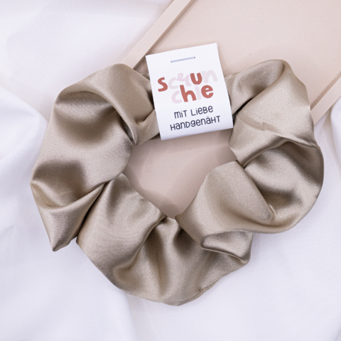 Scrunchie satin beige hairband light green - hand-sewn hair tie shiny