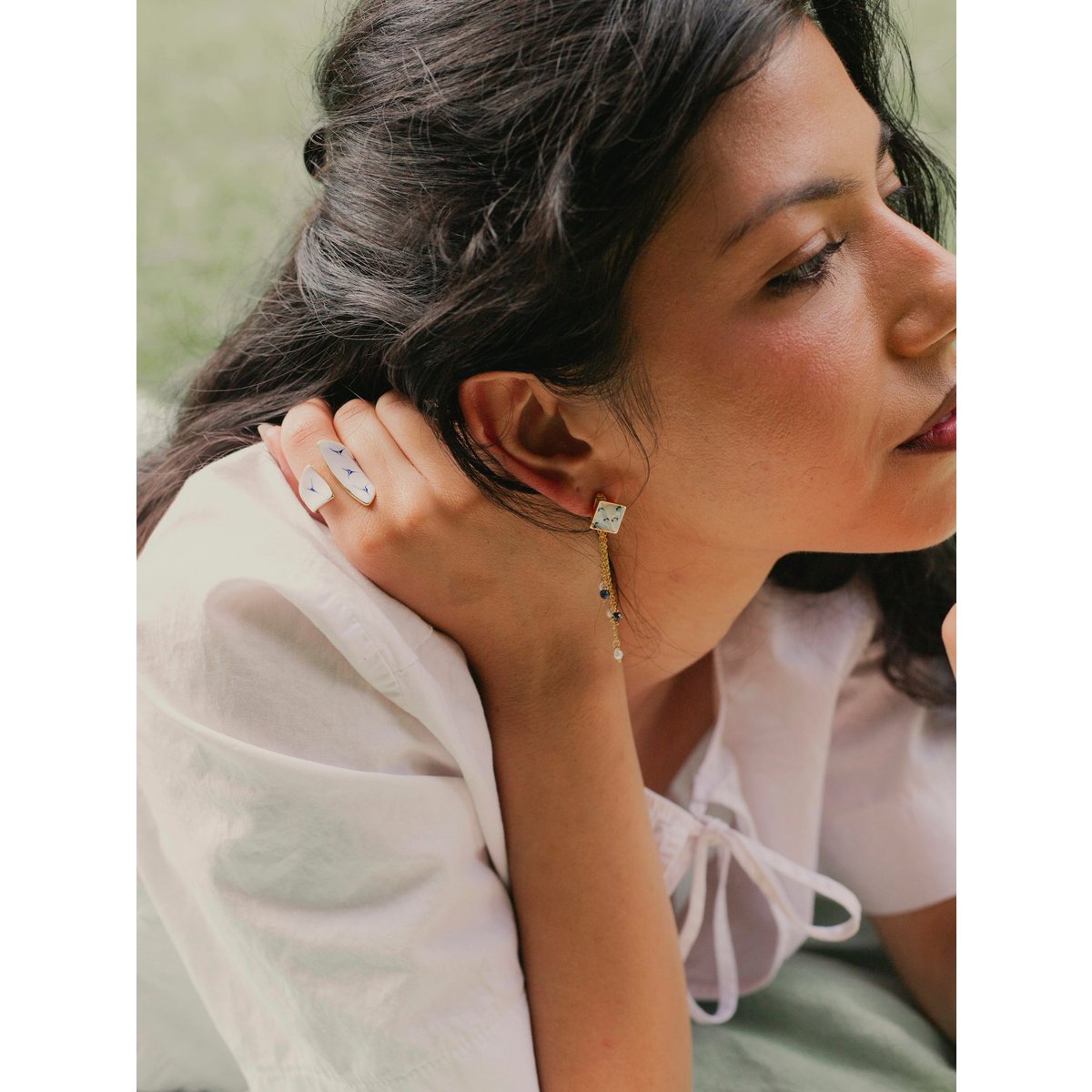 Varia Enamel Earrings – detachable Lapis & Pearl drop