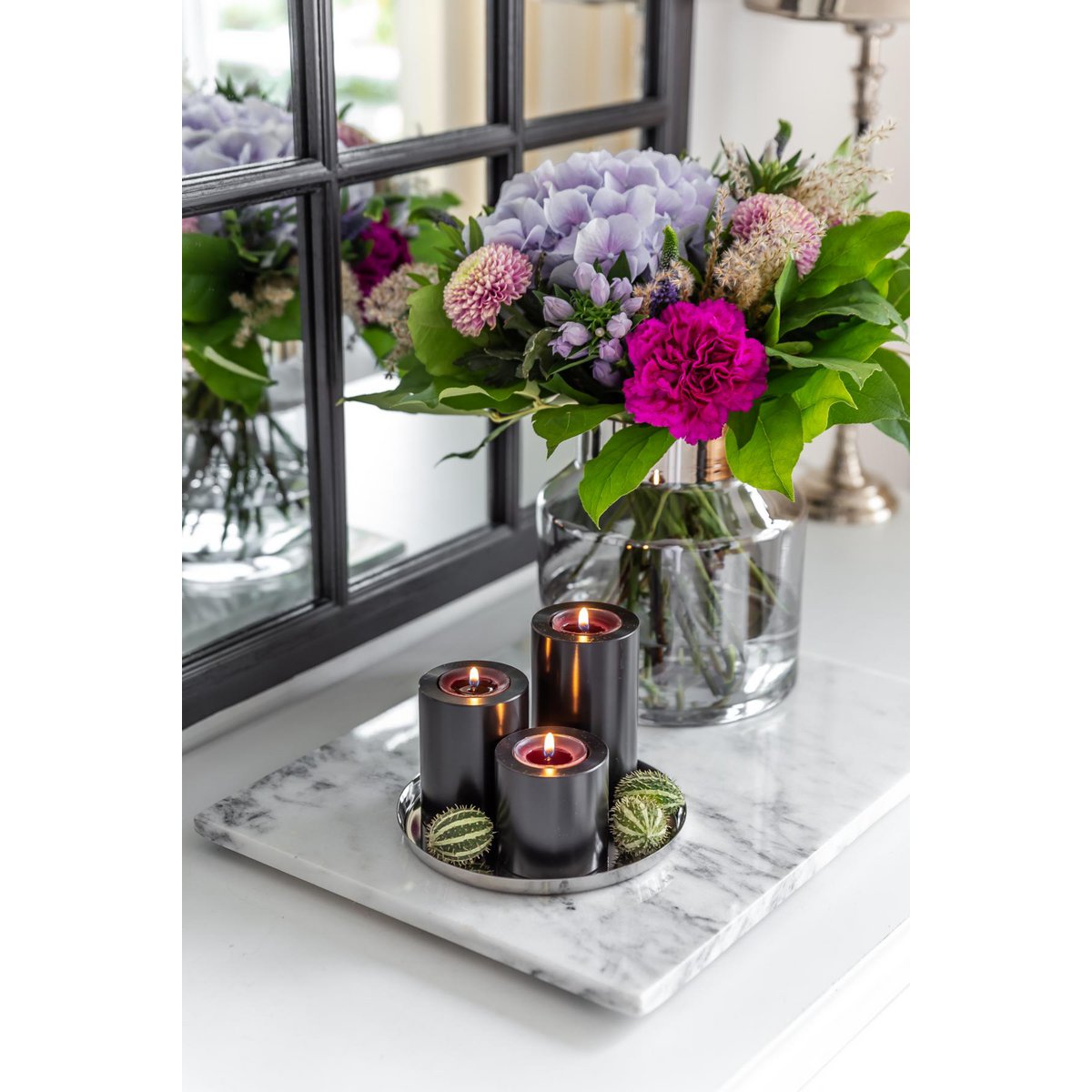 Set of 3 permanent candles Cornelius (Ø 6cm, heights 6/8/10 cm) black, tealight holder heat-resistant 90°