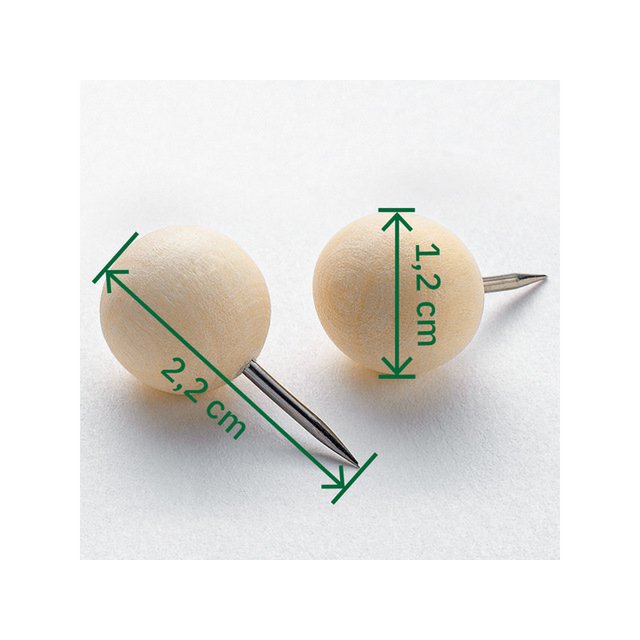 Pushpin Sigel wood 25 pieces 12mm, 22mm total. round head.