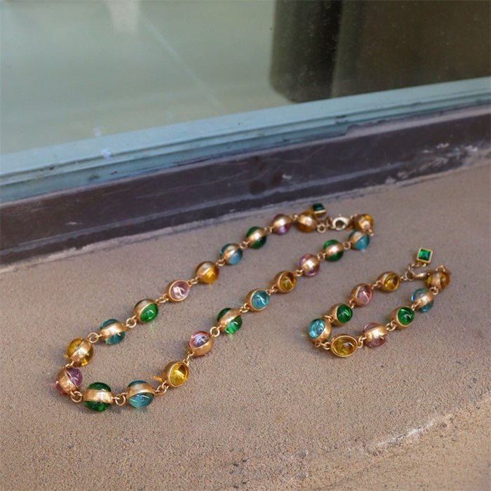 Vintage Rainbow Glass Stones Jewelry Set