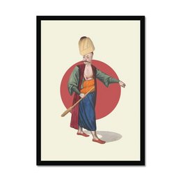 Vibrant wall art featuring a stylized illustration of a person in traditional Japanese clothing, with a red circle in the background. The artwork has a distinct vintage aesthetic and would make an eye-catching addition to any space.