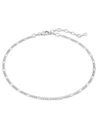 Silver-toned ankle chain with Figaro chain design, suitable for casual or formal wear.
