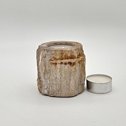 Portavelas de madera petrificada – Objeto natural único