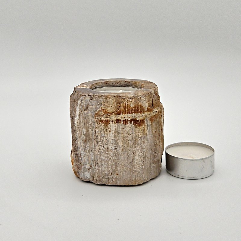 Portavelas de madera petrificada – Objeto natural único