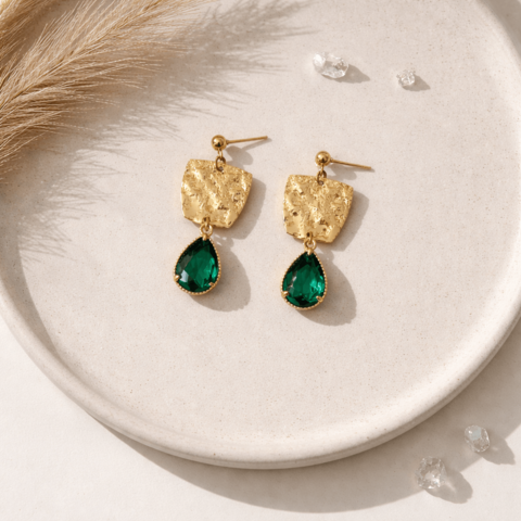 Lacrima - Earrings hanging on brass dut with 18K gold plated