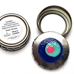 The product is a set of 9 silver-colored storage boxes with a "Retroblume" motif. The boxes feature a round, colorful design with concentric circles in various colors such as green, yellow, blue, and red. This design style could be described as retro or vintage-inspired. The boxes are likely made of a durable material suitable for storage purposes.