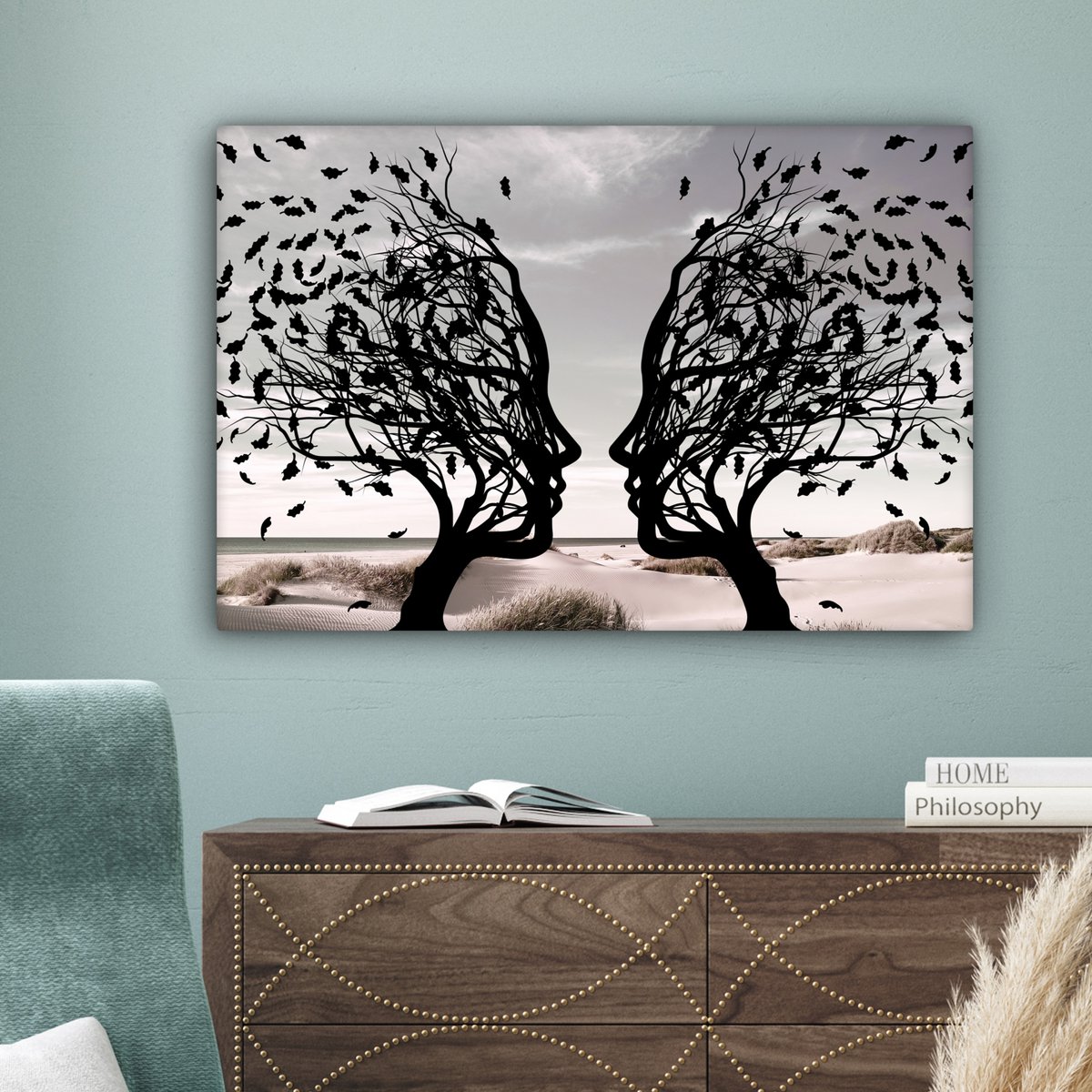 Canvas schilderij  - Wanddecoratie Bomen - Gezicht - Bladeren - Moderne kunst - Muurdecoratie woonkamer - Kamer decoratie modern - Abstracte schilderijen