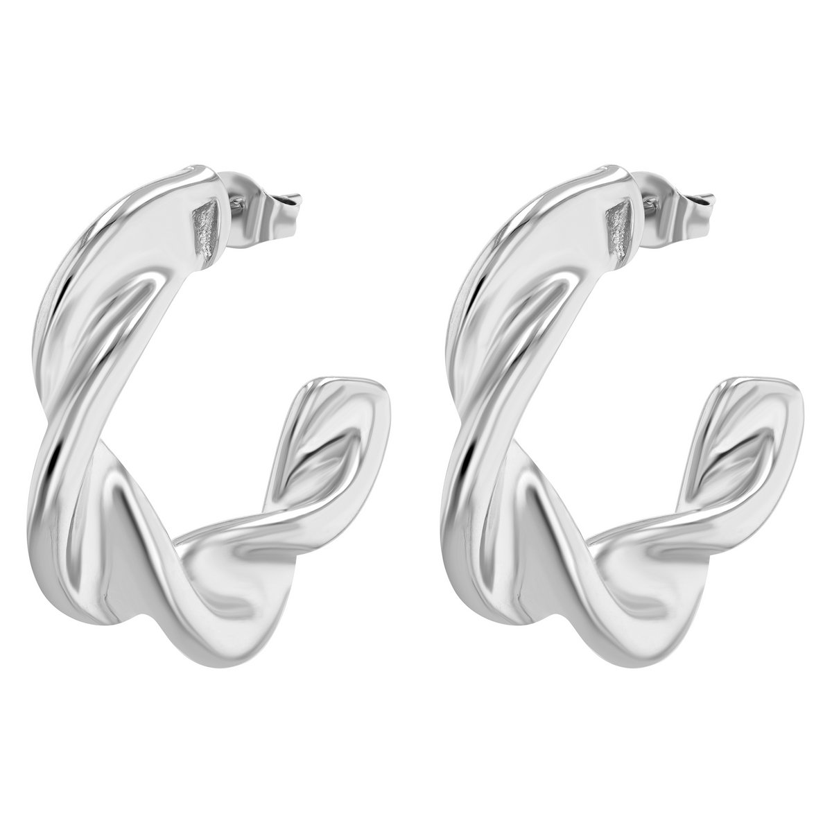 "Verenice" half hoop earrings with buckle closure, silver-colored