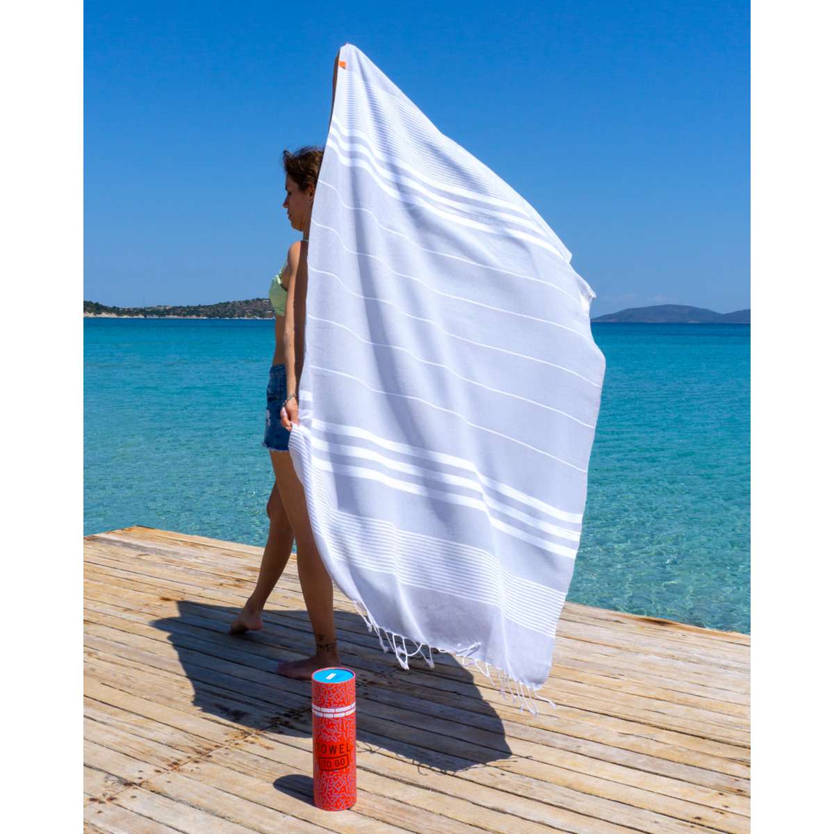 HANDDOEK TO GO MALIBU Katoenen strandlaken 180x100 cm | Spa-saunahanddoek | Grijs | met geschenkdoos