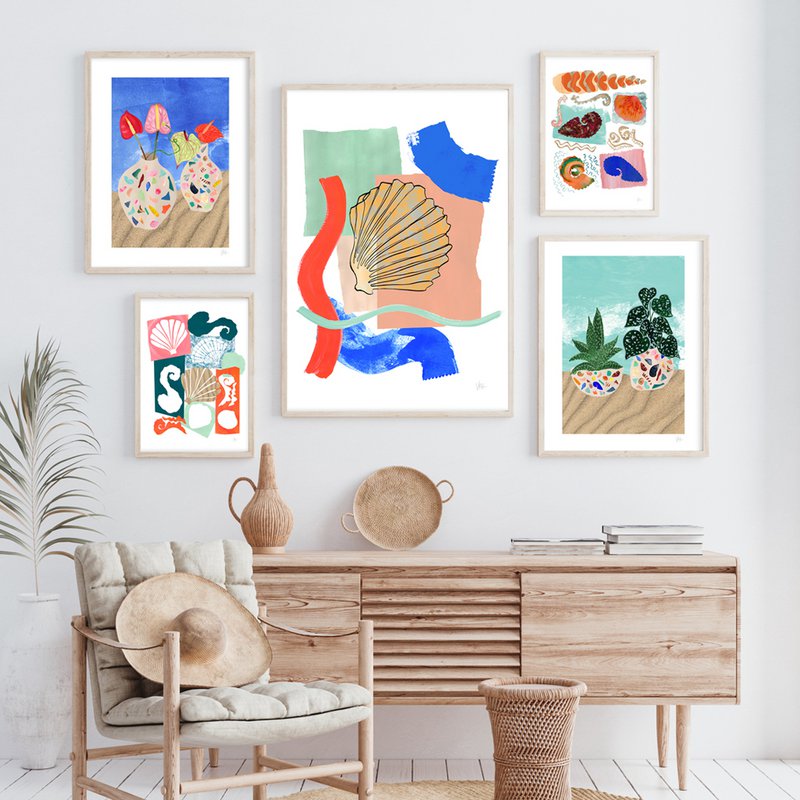 Print met abstracte schelpuitsnijdingen
