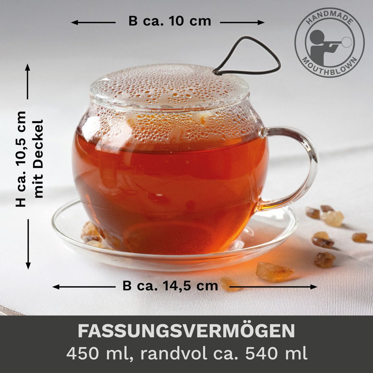 Creano Jumbo XXL Glas-Teetasse mit Henkel