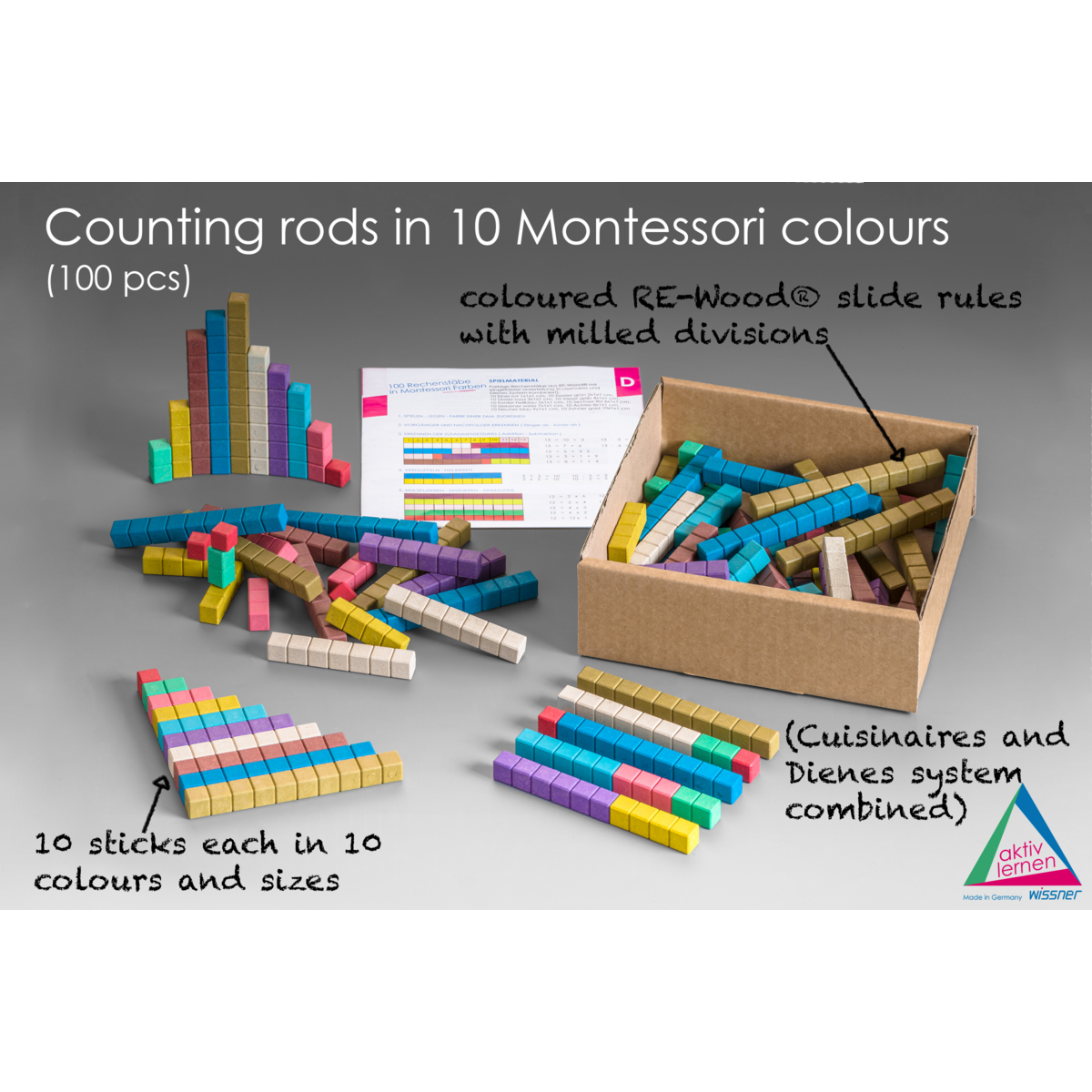Palitos de calcular en 10 colores Montessori (100 piezas) | corresponden al material de las cuentas
