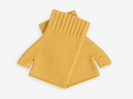 Bright yellow fingerless gloves with a ribbed texture.