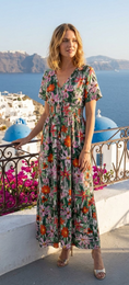 "Oia" Maxikjole med tropisk blomsterprint - 830-56