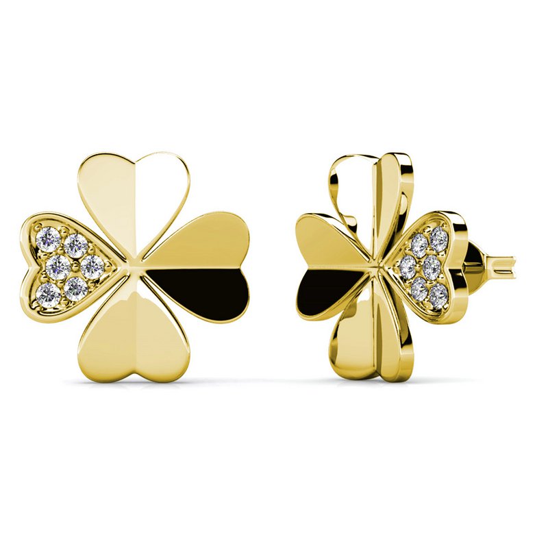Orecchini con petali di trifoglio - Oro e cristallo